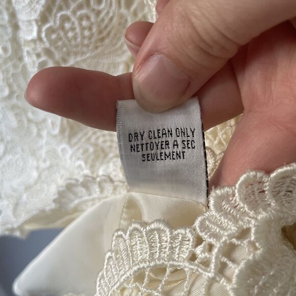 Talbots Vintage Lace Overlay Blouse Princess Seams Back Covered Buttons Size 14 - Picture 7 of 14